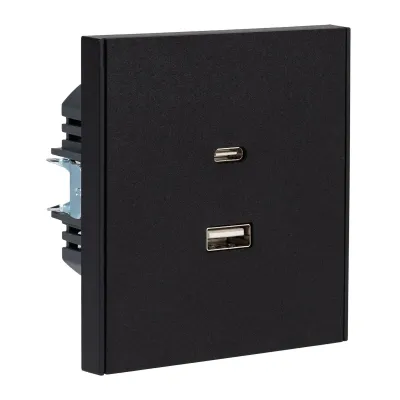 Розетка USB STRONG A+C 3А функция быстрой зарядки механизм антрацит