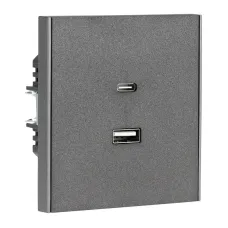 Розетка USB STRONG A+C 3А функция быстрой зарядки механизм графит
