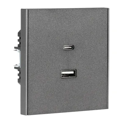 Розетка USB STRONG A+C 3А функция быстрой зарядки механизм графит