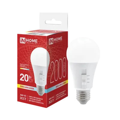 Лампа светодиодная LED-A60-VC 20Вт 230В Е27 2000Лм 3ССТ 3000/4000/6500К с переключателем на лампе IN HOME