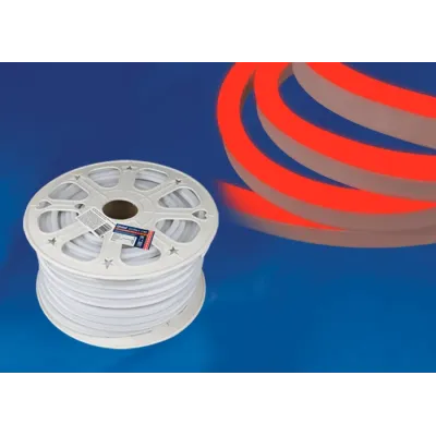 Лента светодиодная гибкая герметичная ULS-N21-2835-120LED/m-8mm-IP67-220V-8W/m-50M-RED. NEON. Бобина 50 м. Красный свет