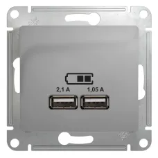 Розетка GLOSSA USB A+A 5В/2100мА 2х5В/1050мА механизм алюминий