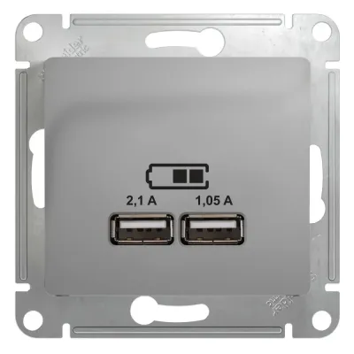Розетка GLOSSA USB A+A 5В/2100мА 2х5В/1050мА механизм алюминий