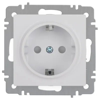 Розетка Intro Accent 6-206-01 2P+E Schuko со шторками, 16А-250В, IP20, СУ, AL/CU, белый