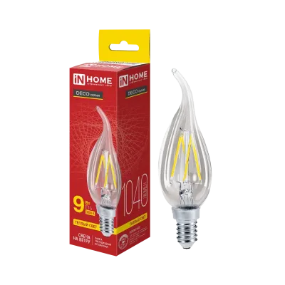 Лампа светодиодная LED СВЕЧА НА ВЕТРУ deco 9 Вт 230 В Е14 3000К 1040 Лм прозрачная