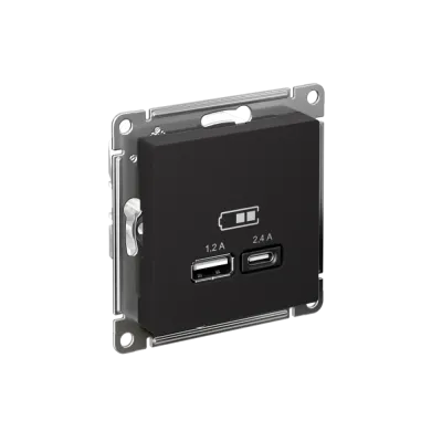 РОЗЕТКА USB ATLASDESIGN A+С, 5В/2,4А, 2х5В/1,2 А, механизм, КАРБОН