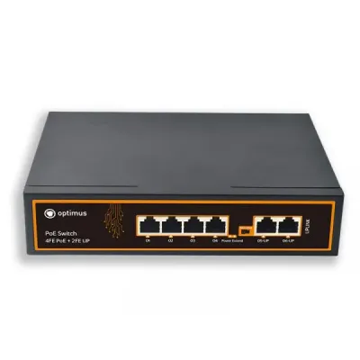 Коммутатор неуправляемый 4x100Мбит/с (RJ45 с PoE+), 2x100Мбит/с (RJ45) 100Вт