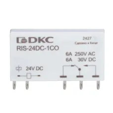 Реле миниатюрное ультратонкое, 1CO, коммутируемый ток 6 А, AgSnO напряжение 24V DC