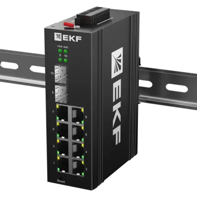 Коммутатор промышленный управляемый уровня L2 ML2-2GX/SFP-8GTP, 2 порта 1000Base-X SFP, 8 портов 10/100/1000Base-T(X) RJ45 c PoE, монтаж на динрейку TSX EKF