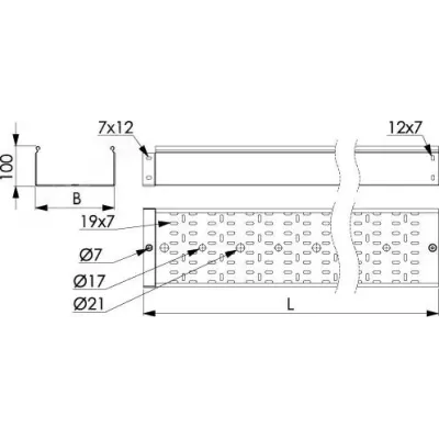 Лоток перфорированный 500х100 L 3000 толщ. 1,5 мм, цинк-ламельный