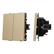 Механизм выключателя двухклавишный непроходной SWT-NOBE-MK02-SFPL-GD, 230V, 10A), Золото светлое