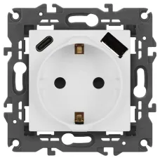 Розетка ЭРА Elegance 14-4108-01М 2P+E 16A-250В со шторками с USB type-A+C 5В-3А белый матовый