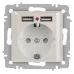 Розетка Intro Accent 6-410-06 , P+E Schuko со шторками, 16А-250В + 2хUSB, IP20, СУ, перламутр