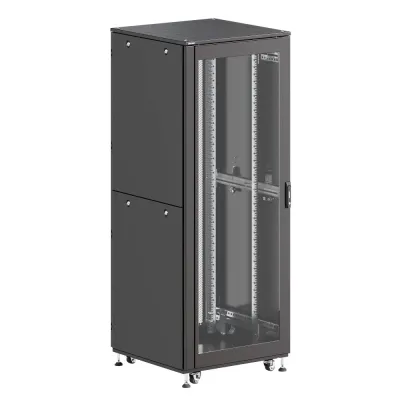 Шкаф напольный разобранный 19'' IT-CQE-N 42U 600x600 мм, крыша с вырубкой, дверь стекло и сплошная металл, двойные боковые панели, серый RAL7035