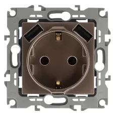 12-4109-13 ЭРА Розетка 2P+E 16A-250В, штор. с 2xUSB 5В-3А, Эра12, бронза (10/100/2000)
