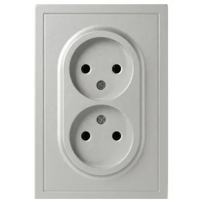 Розетка скрытого монтажа в рамку без заземления двойная 2X2P 16А-250В IP20 алюминий 15-2107-03 Galaxy