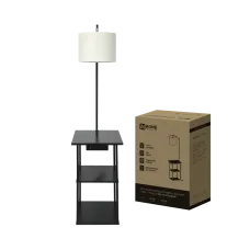 Светильник напольный этажерка ТНО 12P-Е27USB-WB USB-C розетка, белый абажур, черный корпус IN HOME