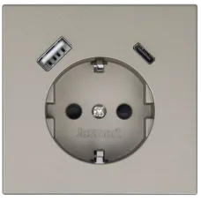 Розетка силовая с USB A+C с защитными шторками 16A 250V 25W с накладкой