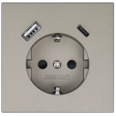 Розетка силовая с USB A+C с защитными шторками 16A 250V 25W с накладкой