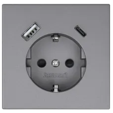 Розетка силовая с USB A+C с защитными шторками 16A 250V 25W с накладкой