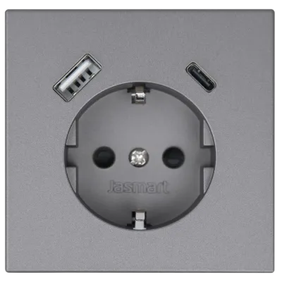 Розетка силовая с USB A+C с защитными шторками 16A 250V 25W с накладкой