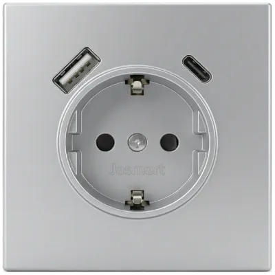 Розетка силовая с USB A+C с защитными шторками 16A 250V 25W с накладкой