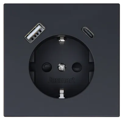 Розетка силовая с USB A+C с защитными шторками 16A 250V 25W с накладкой