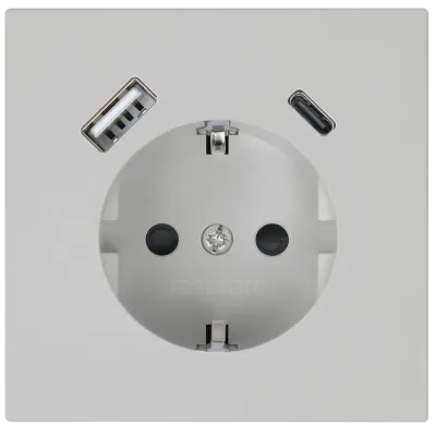 Розетка силовая с USB A+C с защитными шторками 16A 250V 25W с накладкой