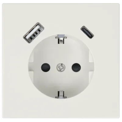 Розетка силовая с USB A+C с защитными шторками 16A 250V 25W с накладкой