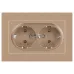 Розетка Intro Accent 6-205-04 2X2P+E Schuko, 16А-250В, IP20, СУ, AL/CU, шампань Розетка Intro Accent 6-205-04 2X2P+E Schuko, 16А-250В, IP20, СУ, AL/CU, шампань
