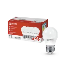 Лампа светодиодная LED-ШАР-VC 4PACK 11Вт 230В Е27 4000К 1050Лм (4шт./упак) IN HOME