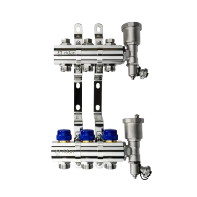 Комплект коллекторов FHF-3R set с кронштейнами и воздухоотводчиками, 3 контура