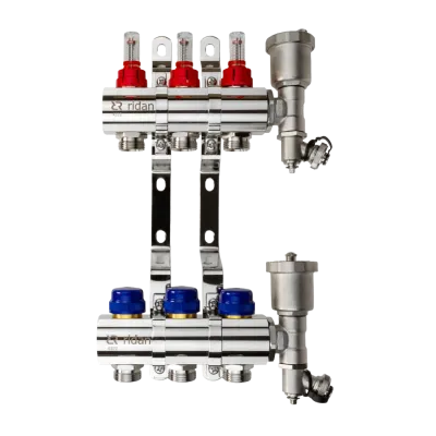 Комплект коллекторов FHF-3RF set с расходомерами, кронштейнами и воздухоотводчиками, 3 контура
