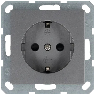 Розетка Schuko с защитными шторками 16A 250V~ 2P+T, цвет Алюминий