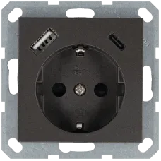 Розетка Schuko с USB A+C с защитными шторками 16A 250V~ 2P+T USB 25W, цвет Мокко