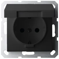 Розетка Schuko с крышкой и защитными шторками 16A 250V~ 2P+T, цвет черный матовый (soft touch)