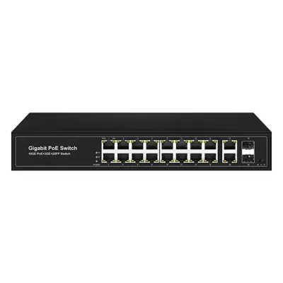Коммутатор управляемый 16x1Гбит/с (RJ45 с PoE+), 2x1Гбит/с (Combo) 300Вт