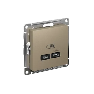 ATLASDESIGN USB РОЗЕТКА тип-C 65W высокоскор.заряд. QC, PD, механизм, ШАМПАНЬ