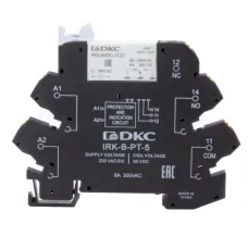 Реле интерфейсное, 1CO, ком. ток 6А, AgSnO, напря жение 230V AC/DC, RC-цепь, push-in клеммы
