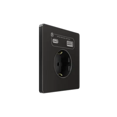 Розетка С/У с ЗК и зар.устр.USB А+С 20Вт (250В, 16А, защит.шторки), Полярная ночь , Systeme Infinity