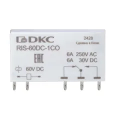 Реле миниатюрное ультратонкое, 1CO, коммутируемый ток 6 А, AgSnO напряжение 60V DC