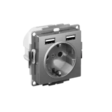 РОЗЕТКА ATLASDESIGN 16А c 2 USB A+A, 5В/2,4 А, 2х5В/1,2 А, механизм, СТАЛЬ