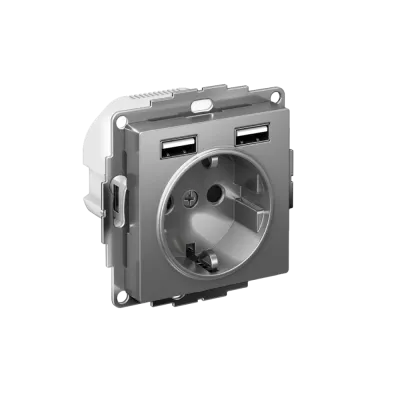 РОЗЕТКА ATLASDESIGN 16А c 2 USB A+A, 5В/2,4 А, 2х5В/1,2 А, механизм, СТАЛЬ