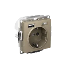 ATLASDESIGN РОЗЕТКА 16А c 2 USB A+C, 5В/2,4А/3,0А, 2х5В/1,5А, механизм, ШАМПАНЬ