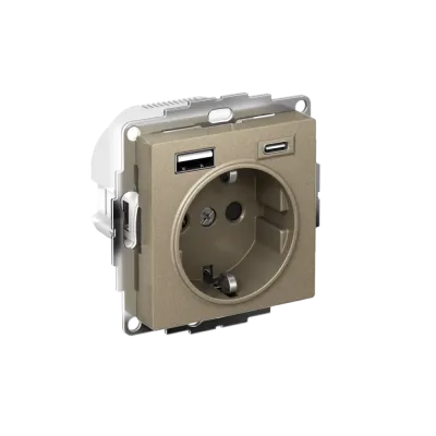 ATLASDESIGN РОЗЕТКА 16А c 2 USB A+C, 5В/2,4А/3,0А, 2х5В/1,5А, механизм, ШАМПАНЬ