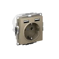 РОЗЕТКА ATLASDESIGN 16А c 2 USB A+A, 5В/2,4А, 2х5В/1,2А, механизм, ШАМПАНЬ