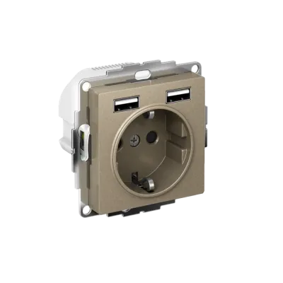 РОЗЕТКА ATLASDESIGN 16А c 2 USB A+A, 5В/2,4А, 2х5В/1,2А, механизм, ШАМПАНЬ
