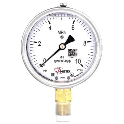 Манометр виброустойчивый ДМ8008-ВУф 0-10 МПа кт.1.0 d.100 IP54 M20*1.5 РШ ВуГл