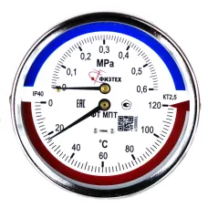 Термоманометр МПТ 0…120 С/0…0.6 МПа кт.2.5 d.100 IP40 G1/2 ОШ L64