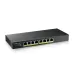 Гибридный Smart L2 коммутатор PoE+ Zyxel NebulaFlex GS1915-8EP, 8xGE PoE+, бесшумный (без вентилятора), бюджет PoE 60 Вт, автономное/облачное управление